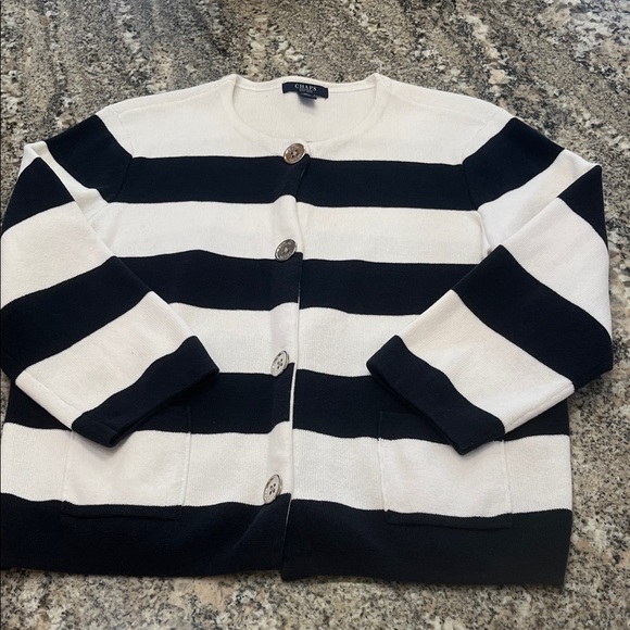 Champs Sweaters - #280 Chaps Black and White Striped Sweater, NWOT